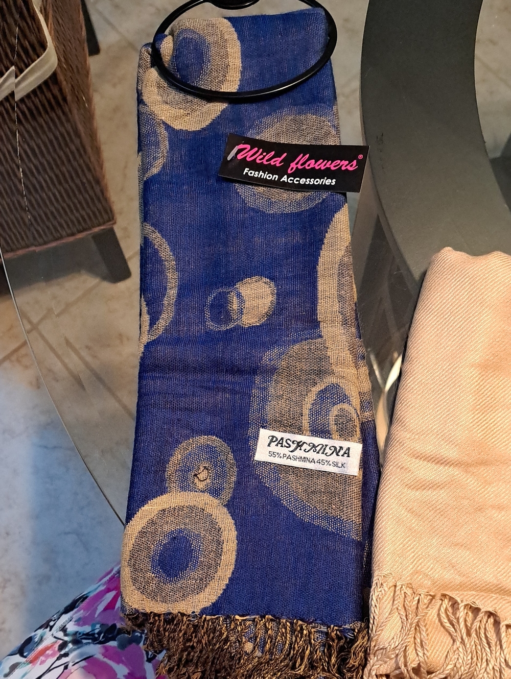 Wildflowers Blue and Gold Circular Pattern Scarf